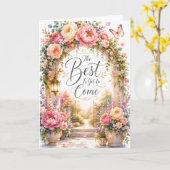 最高の出来事はこれから Floral Birthday Card カード (黄色い花)