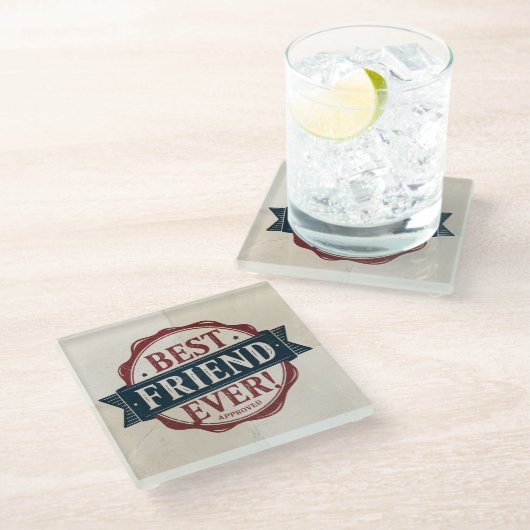 最高の友が認め文字デザインた ガラスコースター (アングル)