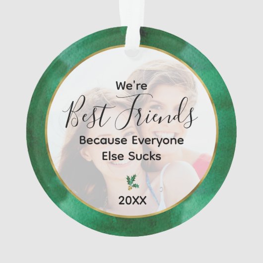 最高の友の写真グリーン金ゴールド オーナメント (裏面)