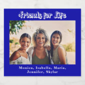 最高の友の写真王室の青い白い名前のパーティー スパークリングワインラベル (シングルラベル)