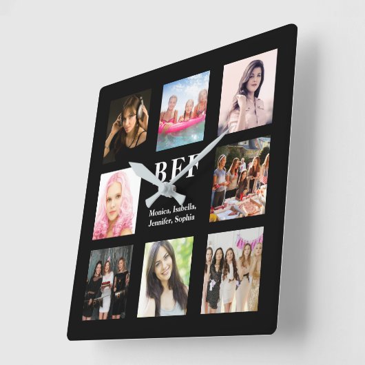 最高の友の黒写真コラージュbff スクエア壁時計 (傾斜)