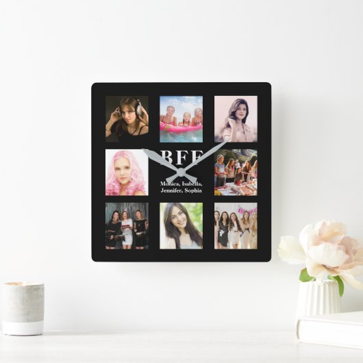 最高の友の黒写真コラージュbff スクエア壁時計 (ホーム)