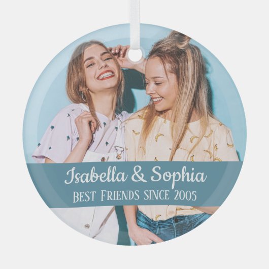 最高の友より永遠モダンBFFフォトトレンディーグラス ガラスオーナメント (正面)