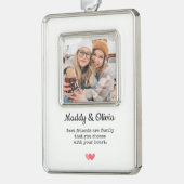 最高の友モダン人写真コラージュ | BFFクリスマス シルバープレートフレームオーナメント (左)