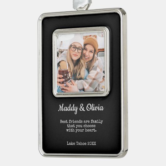 最高の友モダン人写真コラージュ | BFFクリスマス シルバープレートフレームオーナメント (左)