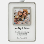 最高の友モダン人写真コラージュ | BFFクリスマス シルバープレートフレームオーナメント (正面)