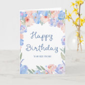 最高の友人ブルーピンクフローラ水彩誕生日 カード (黄色い花)