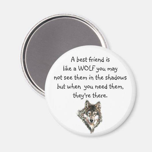 最高の友人感動的引用文ウルフ マグネット (正面/裏面)