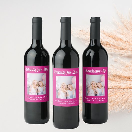 最高の友達のホットピンクの写真の名前のパーティー ワインラベル
