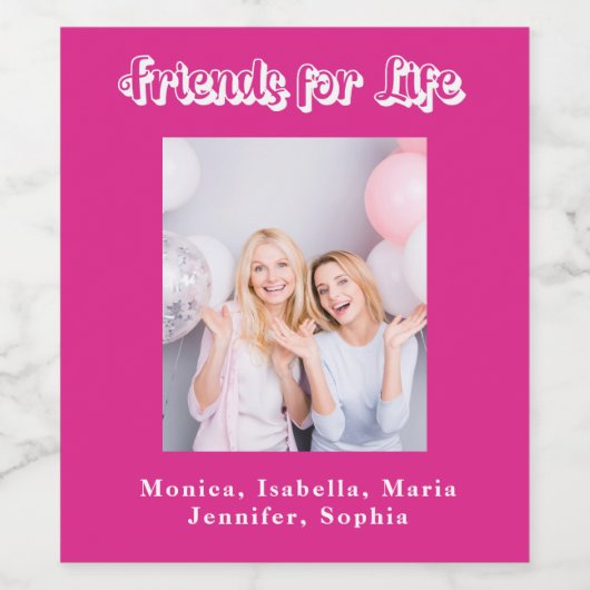 最高の友達のホットピンクの写真の名前パーティー ワインラベル (シングルラベル)