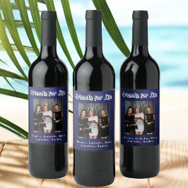 最高の友達の写真 ネイビーブルー 白 スクリプト ワインラベル