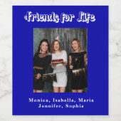 最高の友達の写真 ロイヤルブルー 白 スクリプト ワインラベル (シングルラベル)