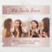 最高の友達の写真 ローズゴールド シルバー グリッター スパークリングワインラベル (シングルラベル)