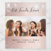 最高の友達の写真 ローズゴールド シルバー グリッター ワインラベル (シングルラベル)