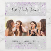 最高の友達の写真 銀色 紫色 グリッター ダスト ワインラベル (シングルラベル)