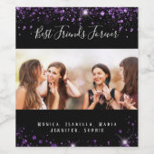 最高の友達の写真 黒 紫 グリッター ダスト ワインラベル (シングルラベル)