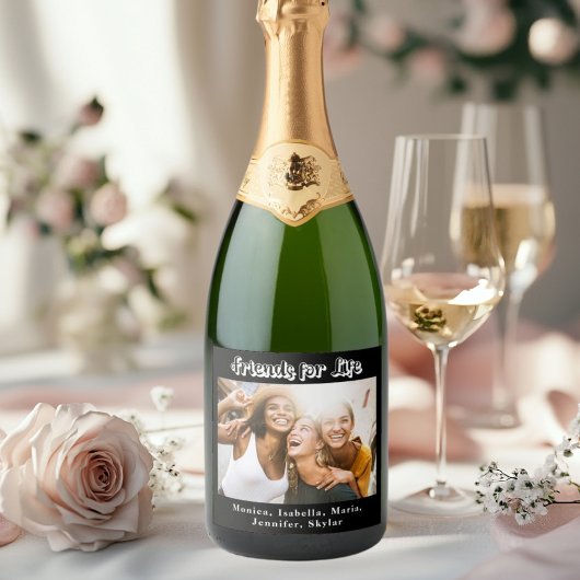 最高の友達の白黒写真ネームパーティー スパークリングワインラベル