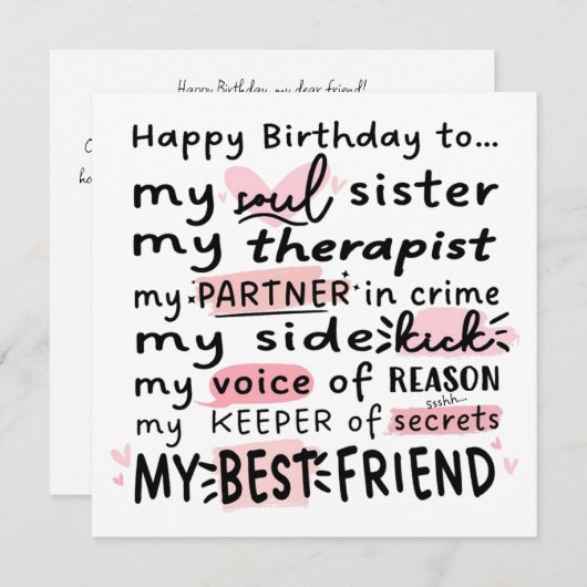 最高の友達の誕生日カード - 親友のための誕生日カード 招待状 (正面/裏面)