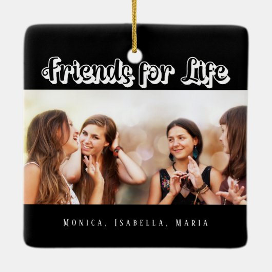 最高の友達の黒写真名モダン セラミックオーナメント (裏面)