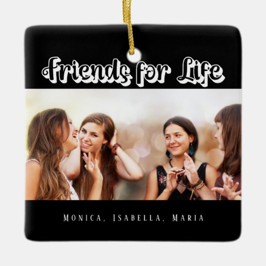 最高の友達の黒写真名モダン セラミックオーナメント (正面)