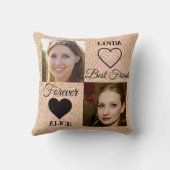 最高の友達ギフト金ゴールドピンクハート写真コラージュ クッション (裏面)