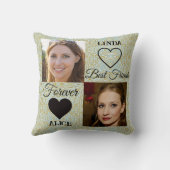 最高の友達ギフト金ゴールドブルーハート写真コラージュ クッション (裏面)