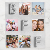 最高の友達シルバー写真コラージュ BFF メタリック ワインラベル (シングルラベル)