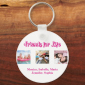 最高の友達ピンクの白いスクリプトの写真名 キーホルダー (正面)