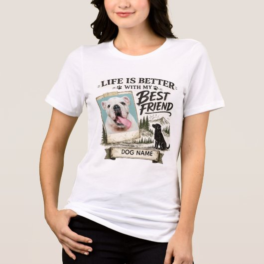 最高の友達犬の写真と共に人生はもっと素晴らしい トライブレンドTシャツ (正面)