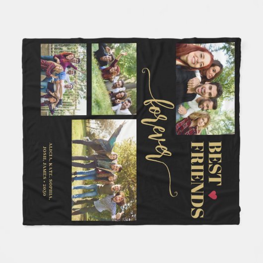 最高の友達4枚の写真パーソナライズされた名 フリースブランケット (正面(横))