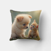 最高の友達 – かわいい子犬と子猫の芝生の中 クッション (裏面)