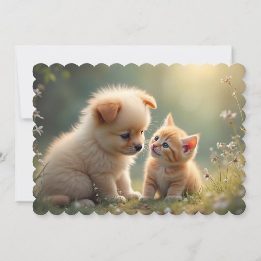 最高の友達 – かわいい子犬と子猫の芝生の中 シーズンカード (正面)