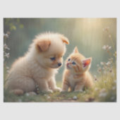 最高の友達 – かわいい子犬と子猫の芝生の中 薄葉紙 (正面)
