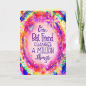 最高の友達 ピンクの花柄 楽しい インスピリビティ カード (正面)
