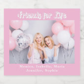 最高の友達 ピンク パステル フォト ネーム パーティー スパークリングワインラベル (シングルラベル)