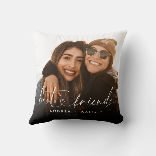 最高の友達BFFモダンエレガントハートScript写真 クッション (裏面)