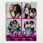最高の友達Pinkパーソナライズされた Plaid写真コラージュ プランナー手帳 (正面)