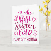 最高の姉妹の誕生日 38歳 タイポグラフィー ピンク カード (黄色い花)