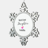 最高の娘名を追加パパ母の娘の日l スノーフレークピューターオーナメント (右)