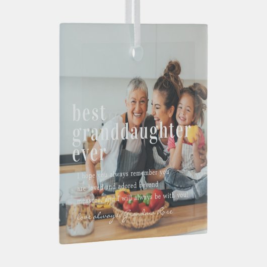 最高の孫娘 |引用文と写真ギフト ガラスオーナメント (正面右)