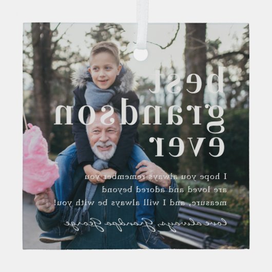 最高の孫 |引用文と写真ギフト ガラスオーナメント (裏面)