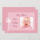 最高の希望!!!フォトバースデーパーティー招待状（ピンク） 招待状 (正面/裏面)