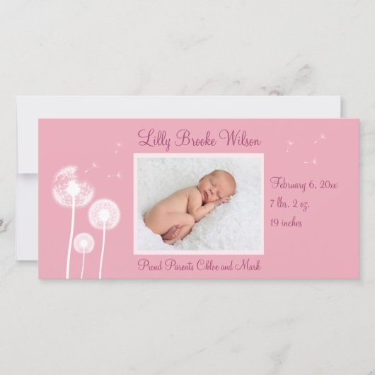 最高の希望!!!誕生発表2 （ピンク） 案内状 (正面)