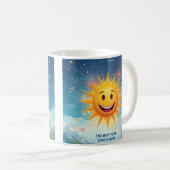 最高の年に今からなろう!笑顔の太陽と花火 コーヒーマグカップ (正面右)