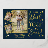 最高の年！3家族の写真スクラップブックコラージュ 箔シーズンカード (正面)
