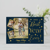 最高の年！3家族の写真スクラップブックコラージュ 箔シーズンカード (立ち正面)