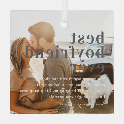 最高の彼氏 |引用文と写真ギフト ガラスオーナメント (裏面)