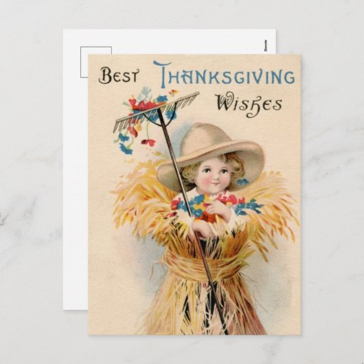 最高の感謝祭ヴィンテージ田舎の子 シーズンポストカード (正面/裏面)