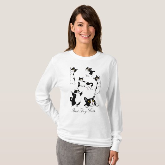 最高の日々タキシード猫の長い袖のシャツ Tシャツ (正面フル)