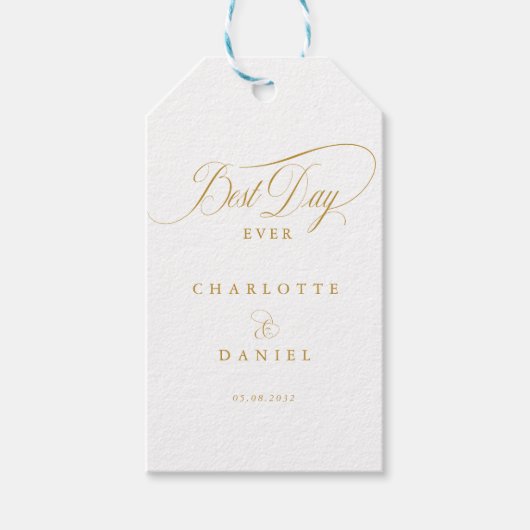 最高の日だ!エレガント白結婚の ギフトタグ (正面)